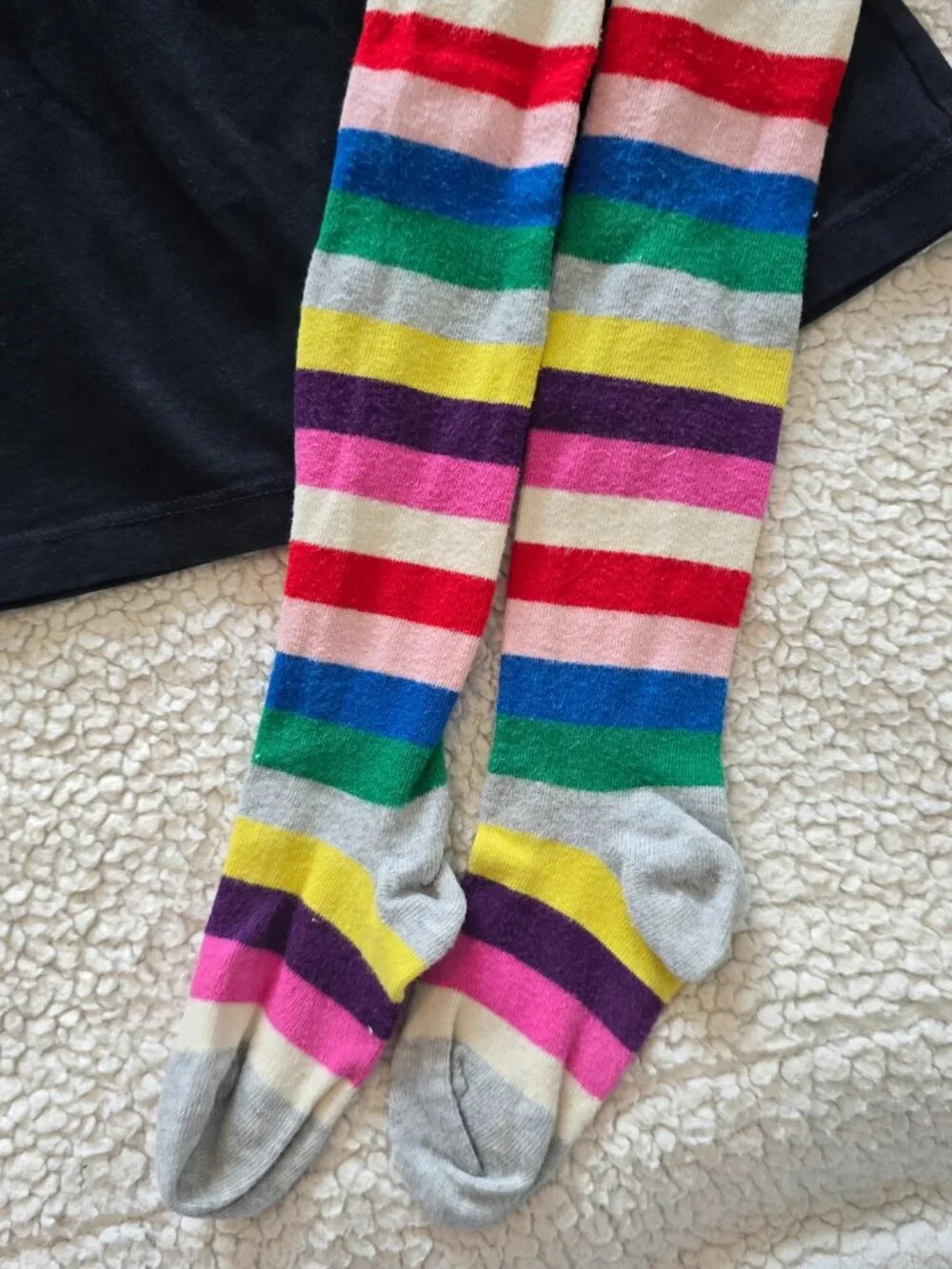 Size 3T Hanna Andersson Black Kitty Dress & Mini Boden Rainbow Tights Set